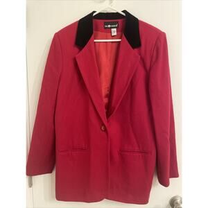 Sag‎ Harbor Blazer Women’s 14 Red with Shoulder Pads Velvet Collar Button 90’s